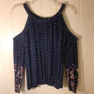 Women’s blouse, cold shoulder, blue, floral